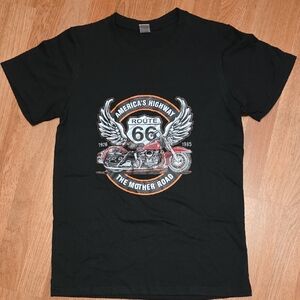Route 66 Black Tee with Motorcycle Graphic